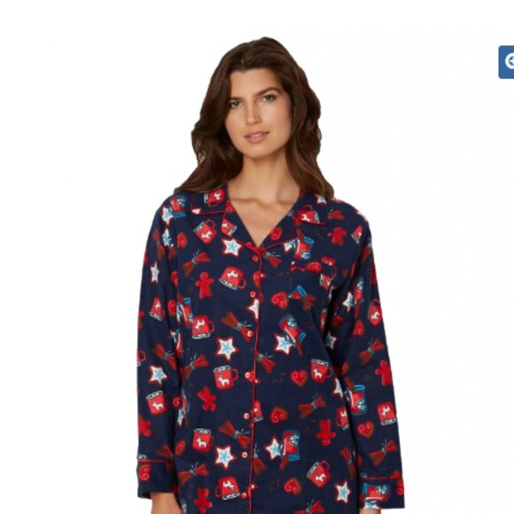 NWT KayAnna FLannel PJ Set, Coffee Mug, Small, Navy/Red, Mansfield Hotel & Spa - Picture 2 of 3